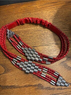 Vintage Chico’s Red Braided Multi-Strand Leather Belt Southwest Boho Western